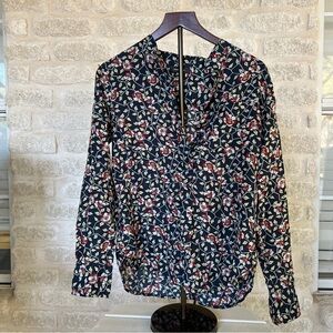 Isabel Marant Ryton navy india floral block print silk blouse 36 S red white